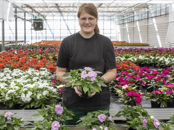 Junge Frau im Blumenmeer